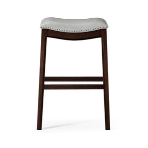 31" Gray and Espresso Faux Leather and Solid Wood Backless Bar Height Bar Chair
