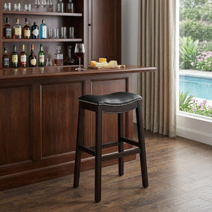 31" Black and Espresso Solid Wood Backless Bar Height Bar Chair