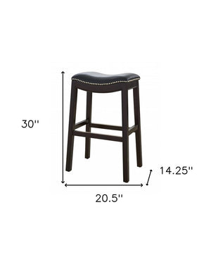 31" Black And Espresso Faux Leather And Solid Wood Backless Bar Height Bar Chair