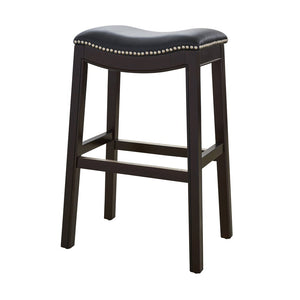 31" Black And Espresso Faux Leather And Solid Wood Backless Bar Height Bar Chair