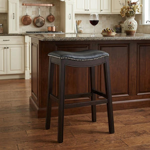 26" Black and Espresso Solid Wood Backless Counter Height Bar Chair