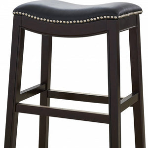 26" Black And Espresso Faux Leather And Solid Wood Backless Counter Height Bar Chair