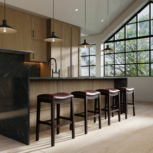 31" Dark Red and Espresso Solid Wood Backless Bar Chair