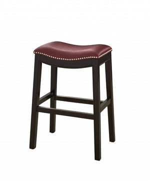 26" Dark Red and Espresso Solid Wood Backless Counter Height Bar Chair