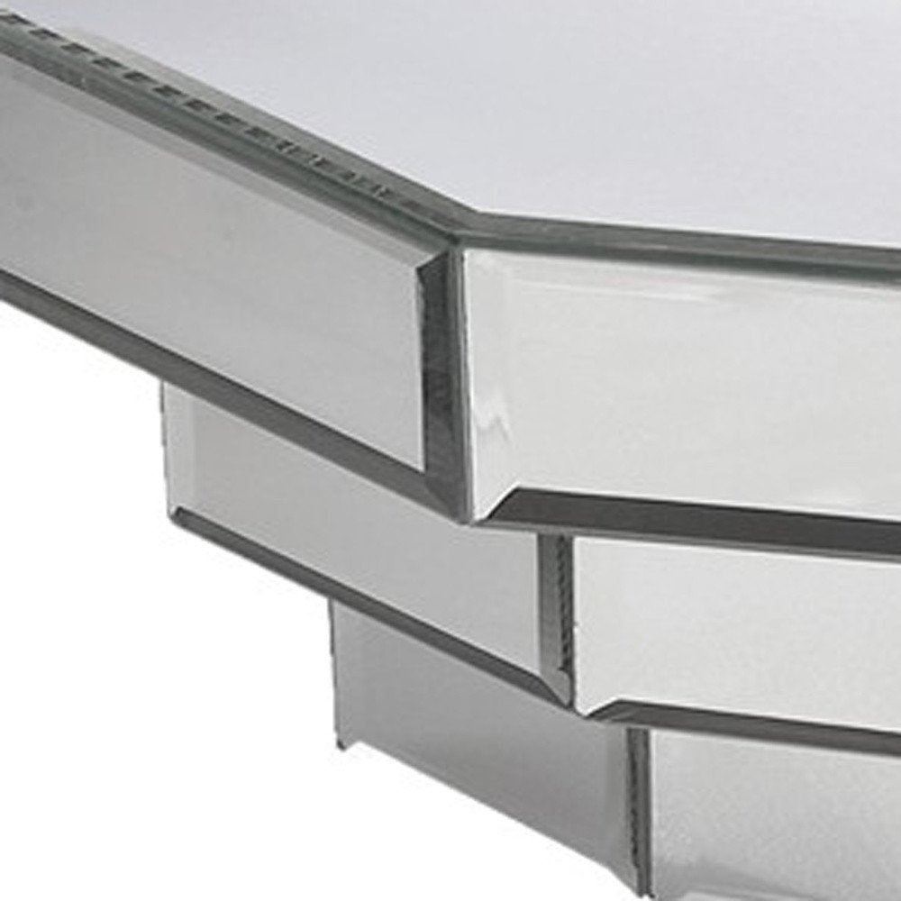 16" Silver Mirrored Glass Hanging Dimensional Floating Shelf
