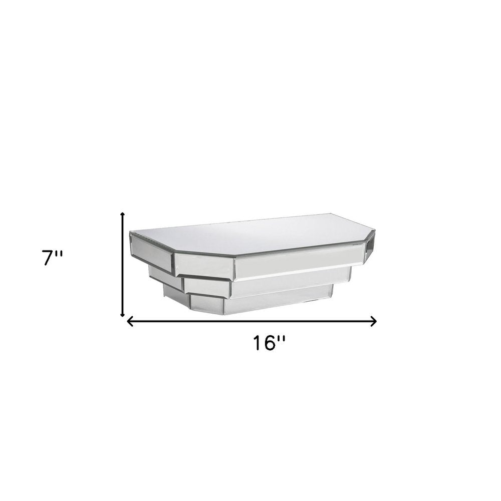 16" Silver Mirrored Glass Hanging Dimensional Floating Shelf