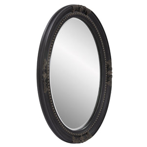 33" Black Ornate Oval Wood Framed Accent Mirror