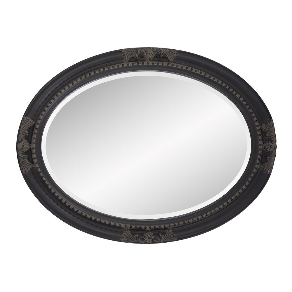 33" Black Ornate Oval Wood Framed Accent Mirror