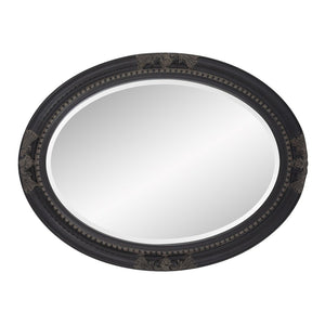 33" Black Ornate Oval Wood Framed Accent Mirror