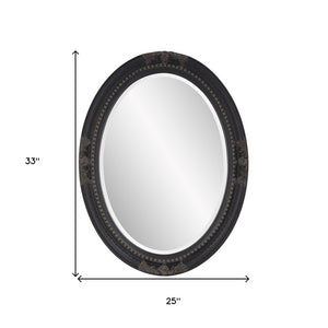 33" Black Ornate Oval Wood Framed Accent Mirror
