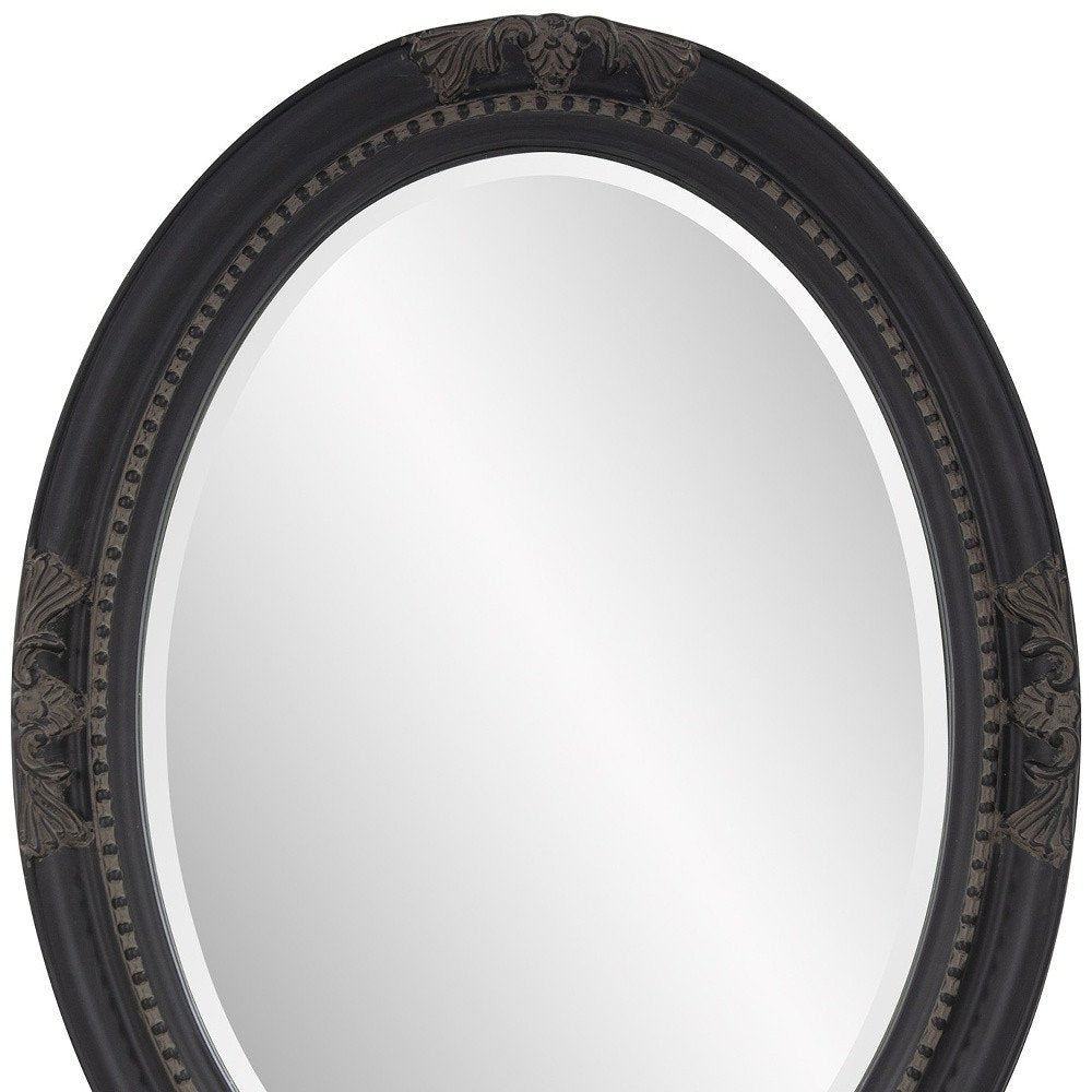 33" Black Ornate Oval Wood Framed Accent Mirror