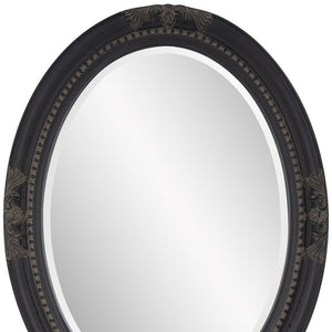 33" Black Ornate Oval Wood Framed Accent Mirror