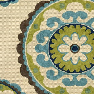 8' X 13' Ivory Indigo And Lime Green Floral Medallion Indoor Outdoor Area Rug