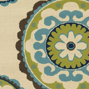 8' X 13' Ivory Indigo And Lime Green Floral Medallion Indoor Outdoor Area Rug