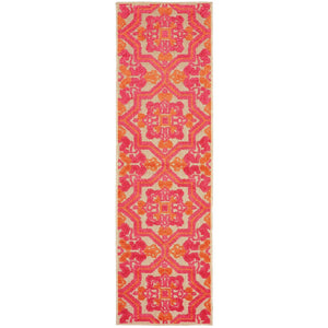 8' Pink And Orange Moroccan Indoor Outdoor Area Rug