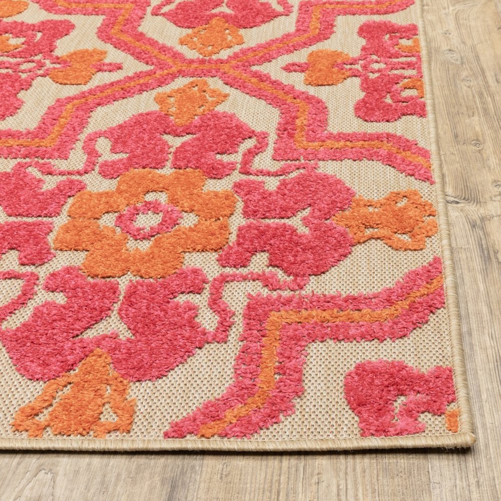 8' Pink And Orange Moroccan Indoor Outdoor Area Rug