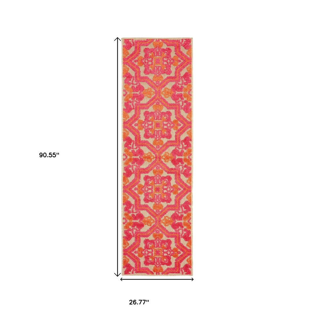 8' Pink And Orange Moroccan Indoor Outdoor Area Rug