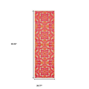 8' Pink And Orange Moroccan Indoor Outdoor Area Rug