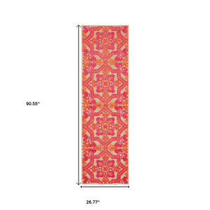 8' Pink And Orange Moroccan Indoor Outdoor Area Rug