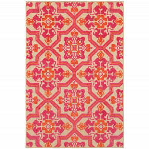 8' Pink And Orange Moroccan Indoor Outdoor Area Rug