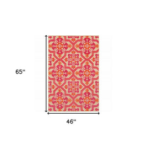 8' Pink And Orange Moroccan Indoor Outdoor Area Rug