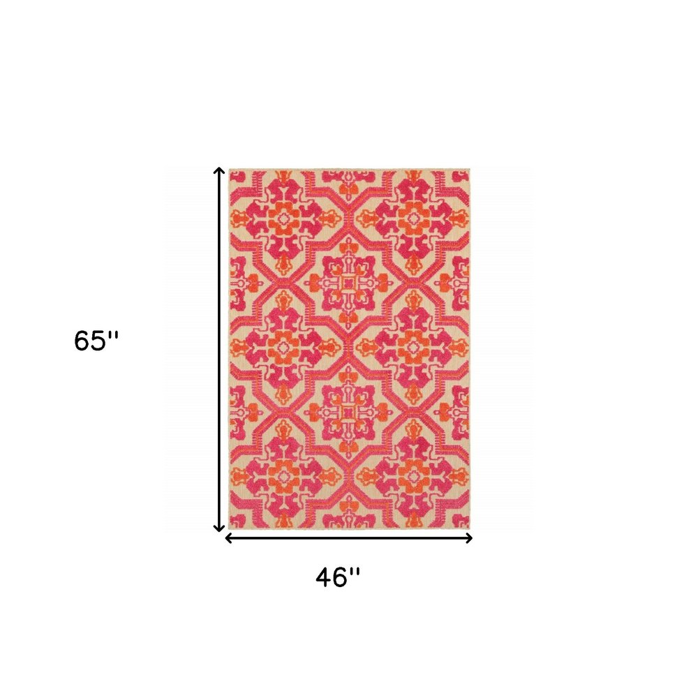 8' Pink And Orange Moroccan Indoor Outdoor Area Rug
