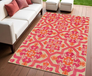 8' Pink And Orange Moroccan Indoor Outdoor Area Rug
