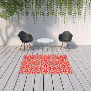 8' Pink And Orange Moroccan Indoor Outdoor Area Rug