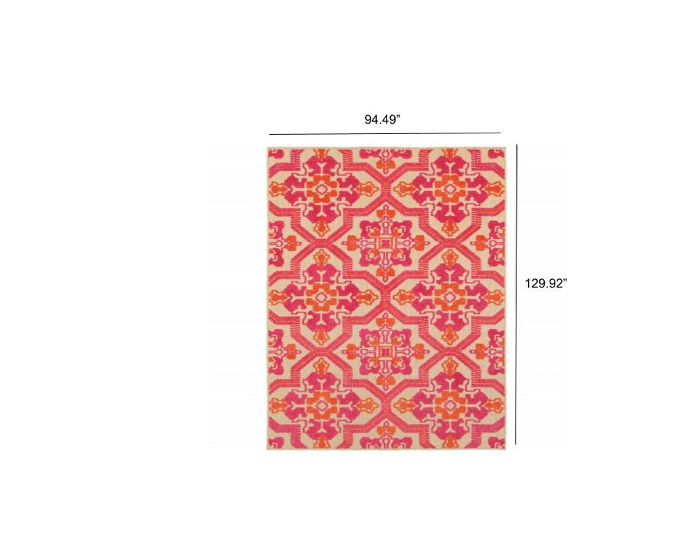 8' Pink And Orange Moroccan Indoor Outdoor Area Rug