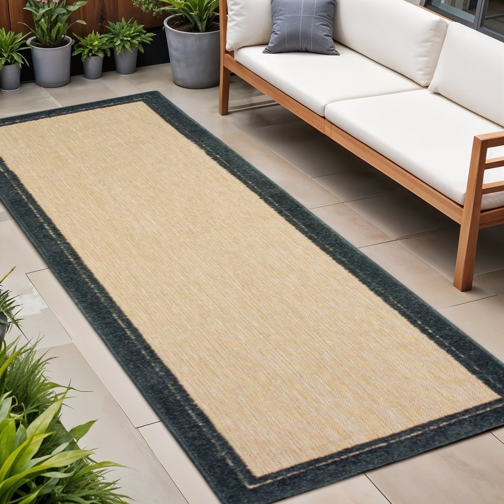 7' X 10' Beige And Black Indoor Outdoor Area Rug