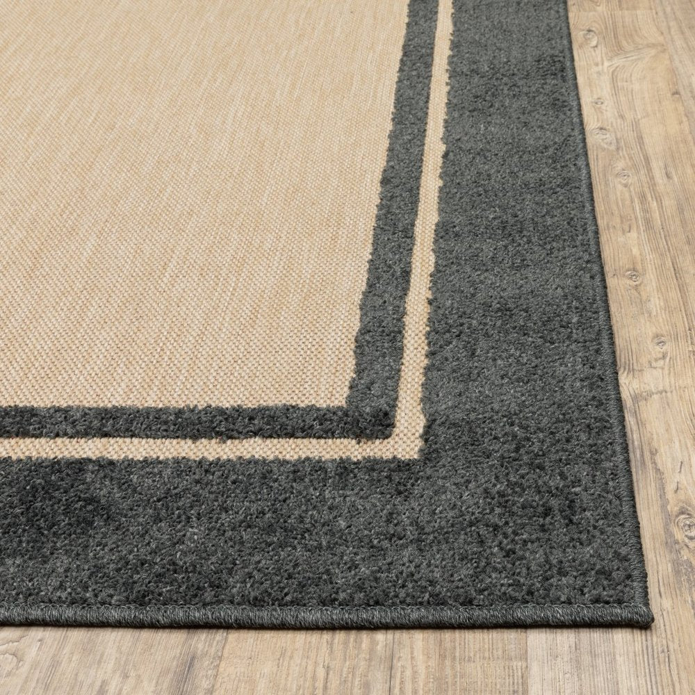7' X 10' Beige And Black Indoor Outdoor Area Rug