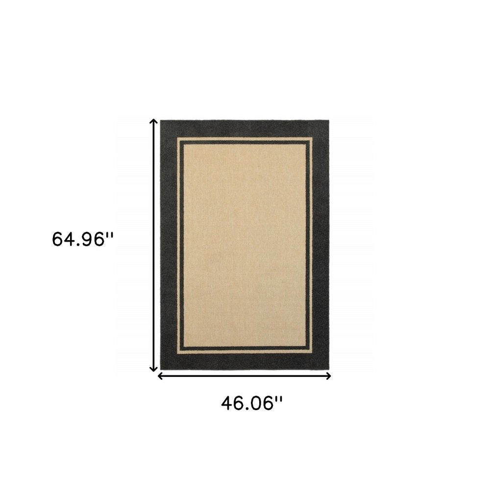 7' X 10' Beige And Black Indoor Outdoor Area Rug