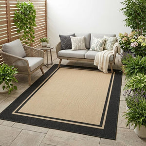 8' Beige And Black Indoor Outdoor Area Rug
