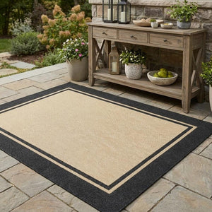8' Beige And Black Indoor Outdoor Area Rug