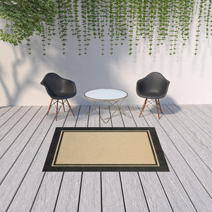 7' X 10' Beige And Black Indoor Outdoor Area Rug