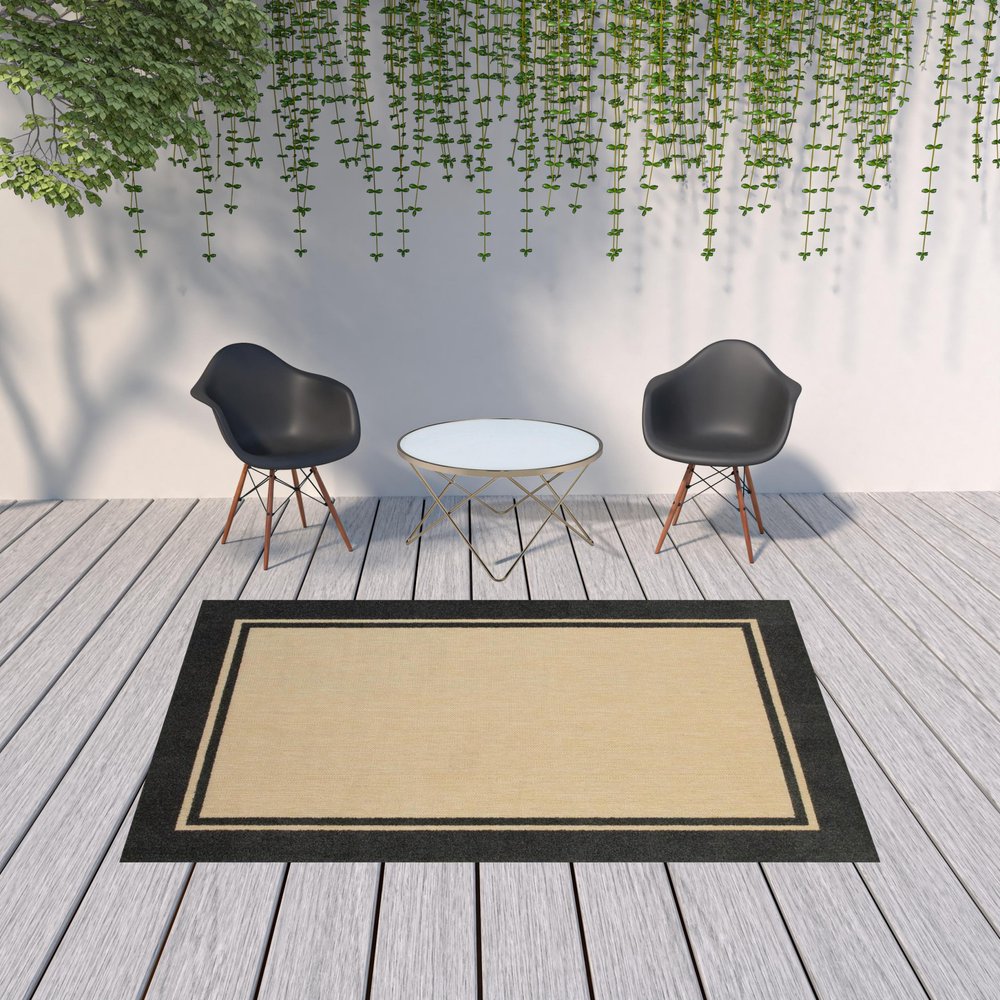 7' X 10' Beige And Black Indoor Outdoor Area Rug