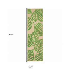 8' Green Floral Indoor Outdoor Area Rug
