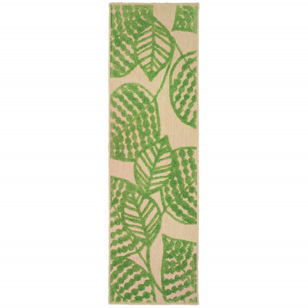 8' Green Floral Indoor Outdoor Area Rug