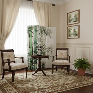 72" Green And White Canvas Folding Three Panel Screen Room Divider