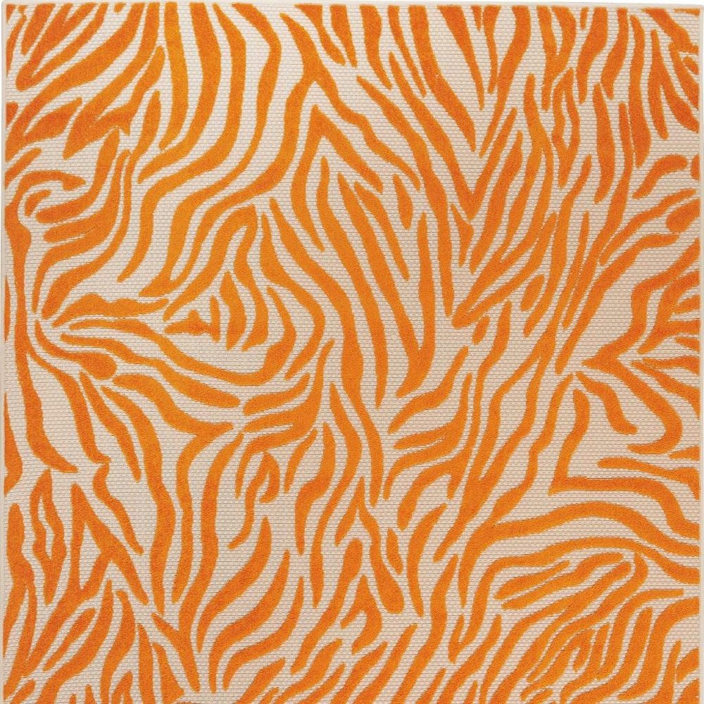4' X 6' Orange And Ivory Abstract Stain Resistant Indoor Outdoor Area Rug