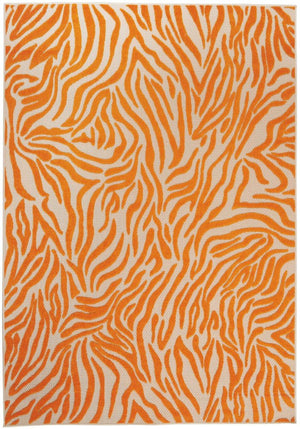 4' X 6' Orange And Ivory Abstract Stain Resistant Indoor Outdoor Area Rug