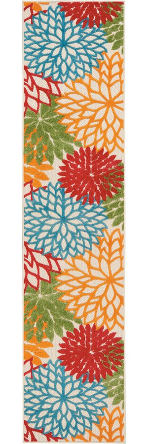 6' Runner Ivory Blue and Orange Floral Indoor Outdoor Area Rug