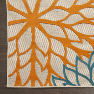 12' Green And Ivory Floral Indoor Outdoor Runner Rug