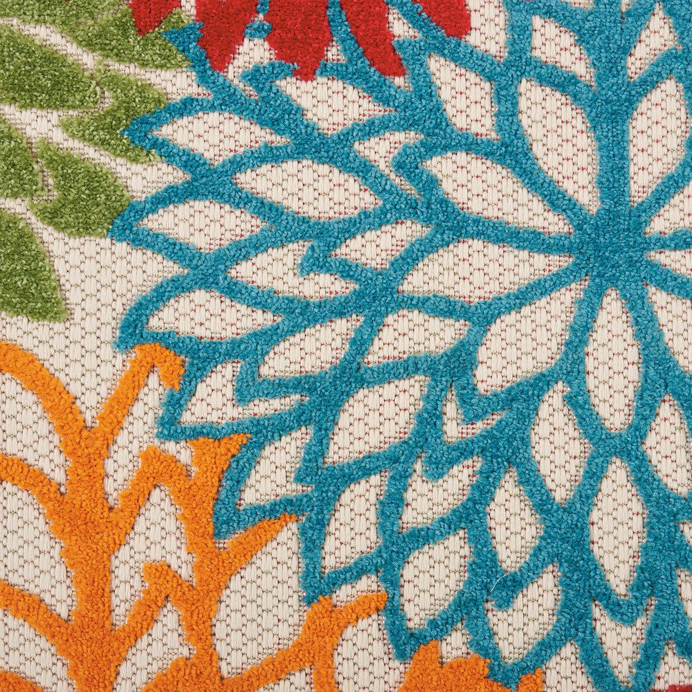 12' Green And Ivory Floral Indoor Outdoor Runner Rug