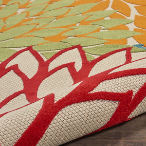 12' Green And Ivory Floral Indoor Outdoor Runner Rug