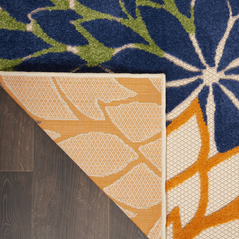 12' Ivory And Blue Floral Indoor Outdoor Runner Rug