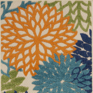 12' Ivory And Blue Floral Indoor Outdoor Runner Rug