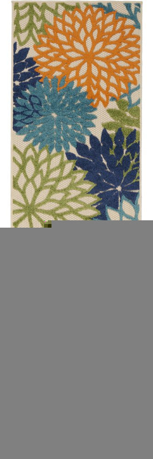 12' Ivory And Blue Floral Indoor Outdoor Runner Rug