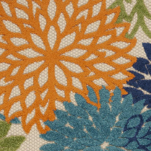 12' Ivory And Blue Floral Indoor Outdoor Runner Rug