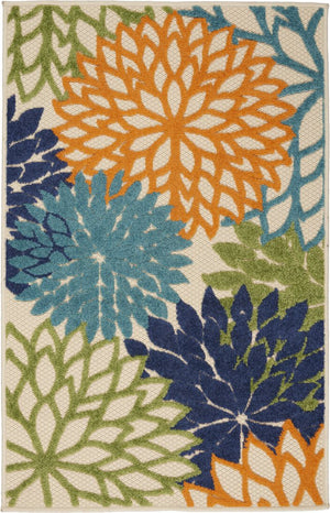 5' X 8' Ivory And Blue Floral Indoor Outdoor Area Rug